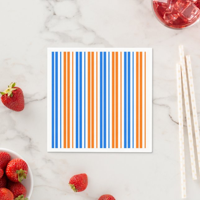 Guardanapo De Papel Design de Listras Verticais Laranja Azul Branco   (Insitu)