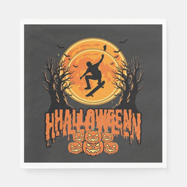 Guardanapo De Papel Design de Lua de Skateboard de Halloween (Frente)