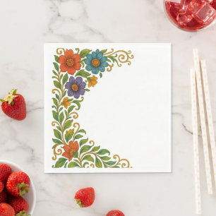 Guardanapo De Papel Design de Margem de Canto Floral Colorida Vibrante