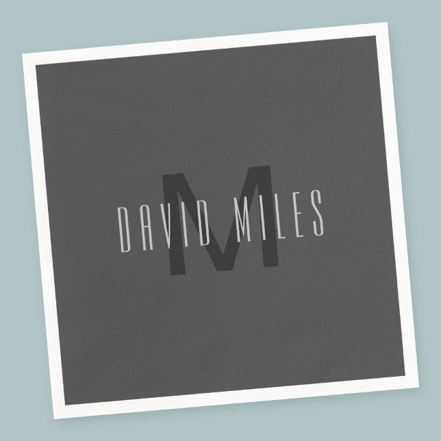 Guardanapo De Papel Design de Monograma Mínimo Moderno Cinza Escuro Ed (Criador carregado)