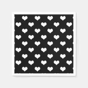 Guardanapo De Papel Design de Padrão de Coração de Amor Branco Negro