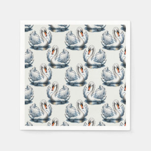 Guardanapo De Papel Design de padrão de pássaros cisnes em branco