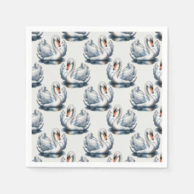 Guardanapo De Papel Design de padrão de pássaros cisnes em branco (Frente)