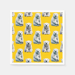 Guardanapo De Papel Design de Padrão do Urso Polar em Amarelo