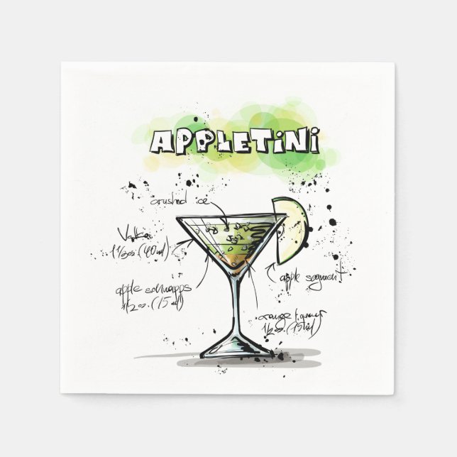Guardanapo De Papel Design de Receita de Bebida AppleTini (Frente)