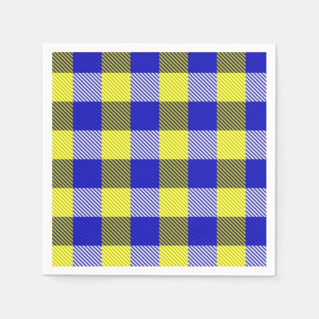 Guardanapo De Papel Design de Verificação de Gingham Amarelo Azul (Frente)