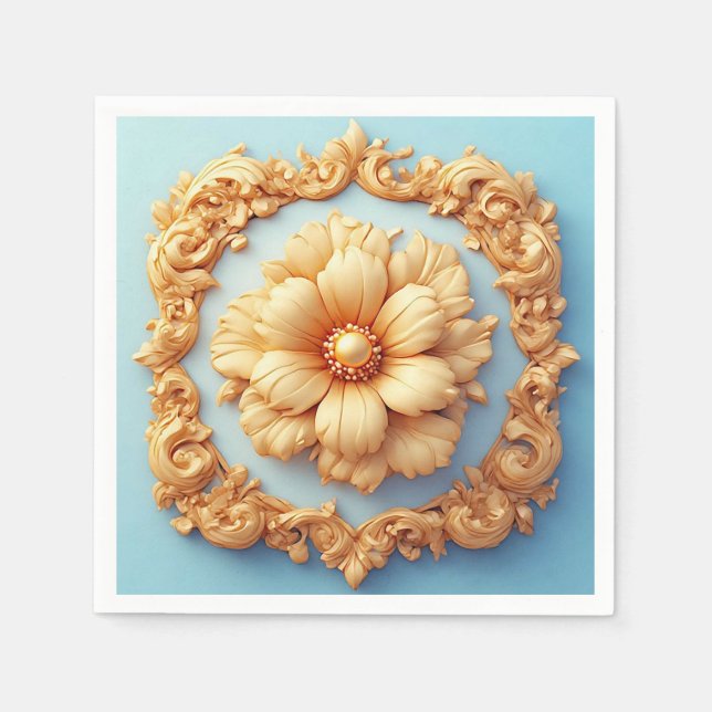Guardanapo De Papel Design Floral do Ornamentado Dourado (Frente)