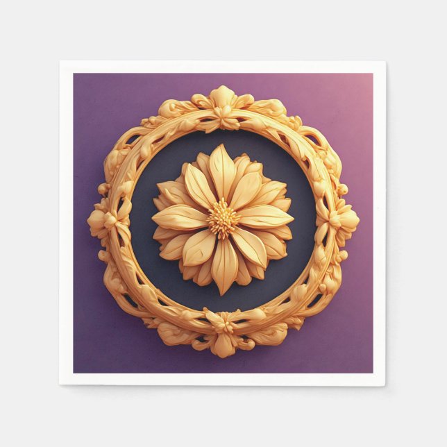 Guardanapo De Papel Design Floral do Ornamentado Dourado (Frente)