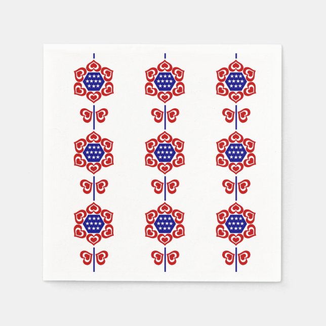 Guardanapo De Papel Design Patriótico da Flor Azul Branco Vermelho (Frente)