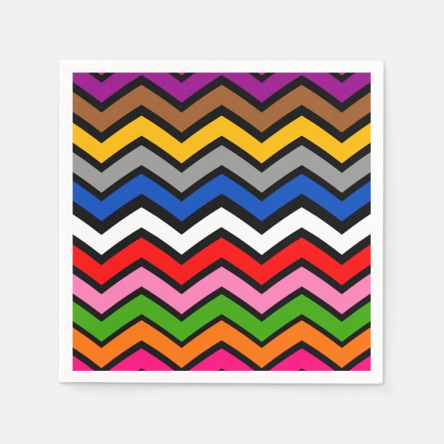 Guardanapo De Papel Design Preto Zigzag Multicolorido (Frente)