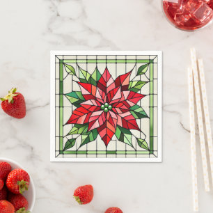 Guardanapo De Papel Desligamento De Vidro De Poinsettia Esfestiva