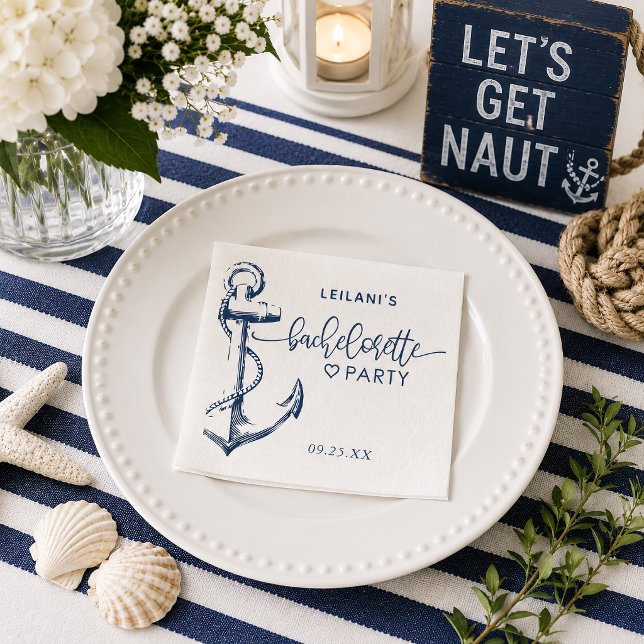 Guardanapo De Papel Despedida de Solteira Âncora Náutica Branco (The Nautical Anchor Bachelorette design is perfect for the beachy bride-to-be.
)
