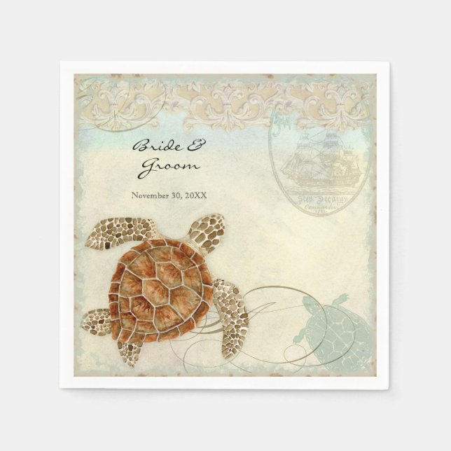 Guardanapo De Papel Dessert Reception Napkins Sea Turtle Ocean Beach (Frente)