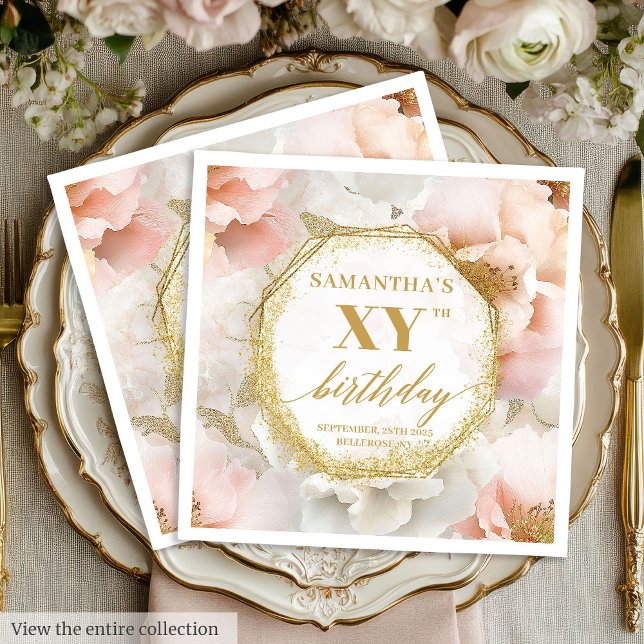 Guardanapo De Papel Destaques Dourados Escamoteando Napkins Personaliz (Gold Accents Blush Birthday Napkins Personalized)