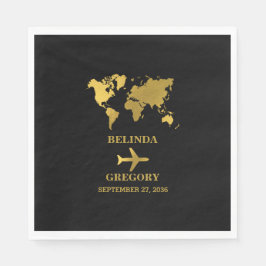 Guardanapo De Papel Destination Wedding World Passport Black Gold