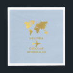 Guardanapo De Papel Destination Wedding World Passport Dusty Blue Gold<br><div class="desc">A dusty blue and gold destination wedding passport design with gold world map, airplane and travel elements. This design is ideal for all Spring, Summer, Fall and Winter destination weddings. An elegant dusty blue and gold wedding travel design with passport layout, world map and custom couple photo. A modern destination...</div>