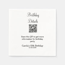 Detalhes da festa de aniversário de verificação QR
