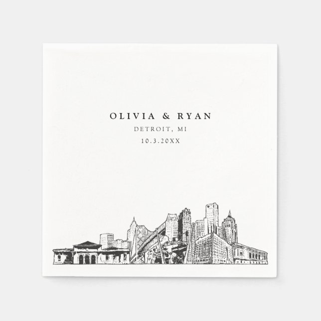 Guardanapo De Papel Detroit Skyline Wedktail Napkin (Frente)