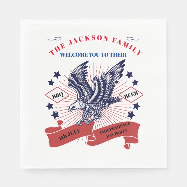 Guardanapo De Papel Dia 4 de julho da Independência. Texto editável. (Frente)