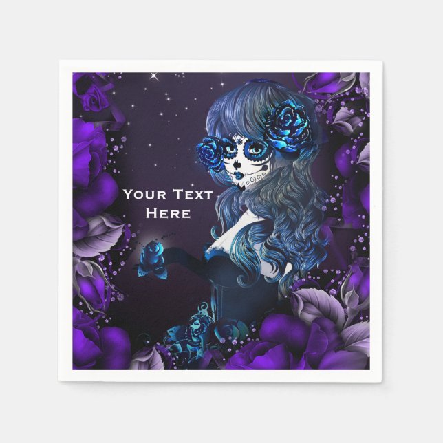 Guardanapo De Papel Dia da Morta do Púrpura do Crânio do Açúcar Mexica (Frente)