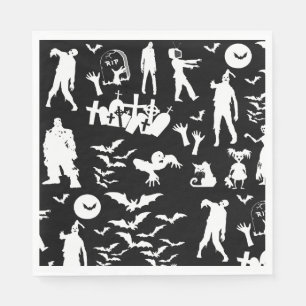 Guardanapo De Papel Dia das Bruxas da Colagem Zombie Preta e Branca