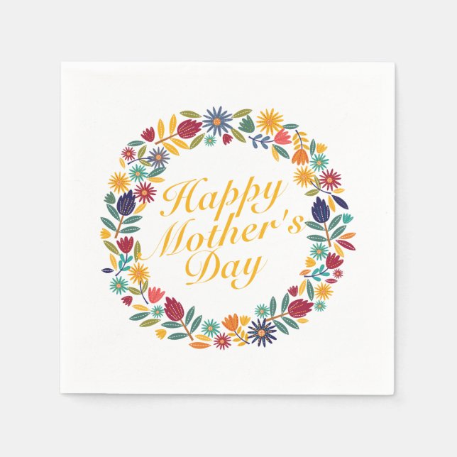 Guardanapo De Papel Dia de as mães Feliz Elegante Floral Wreath | Nápo (Frente)
