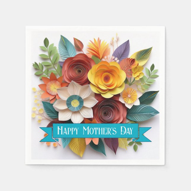 Guardanapo De Papel dia de as mães Floral de Arte em Papel 3D (Frente)