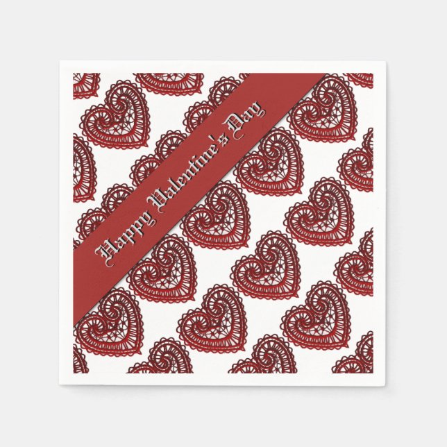 Guardanapo De Papel Dia de os namorados Red Lace Heart Pattern Napkins (Frente)