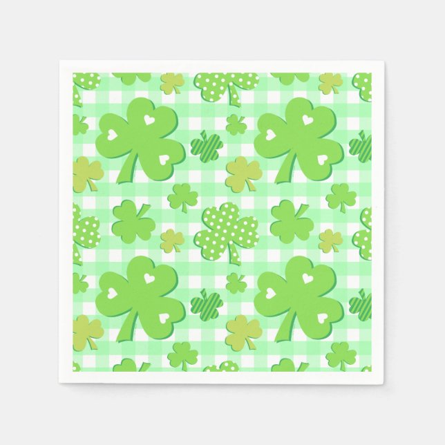 Guardanapo De Papel Dia de São Patrício Shamrocks e padrão Gingham (Frente)