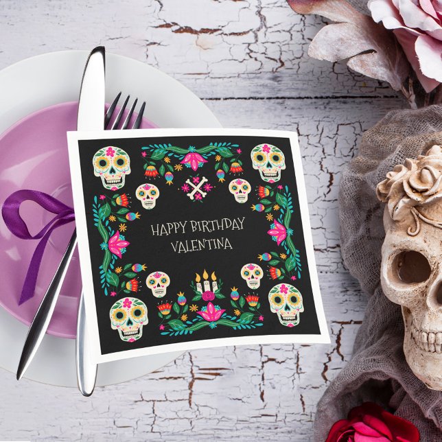 Guardanapo De Papel Dia dos Padrões de Açúcar Mortos Personalizados (Day of the Dead napkins with Mexican theme and sugar skulls from my Dia de los Muertos collection)