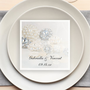 Guardanapo De Papel Diamante e botões brancos da pérola que Wedding
