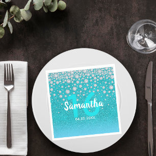 Guardanapo De Papel Diamantes do 16º aniversário brilham em verde az