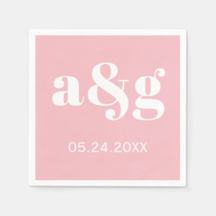 Guardanapo De Papel Digitação de iniciais brancas em casamento rosa