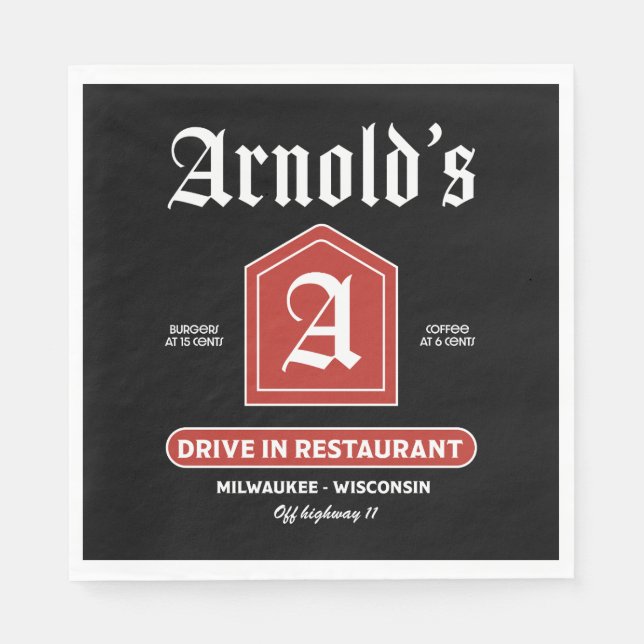 Guardanapo De Papel Diner americano da década de 1950 (Frente)