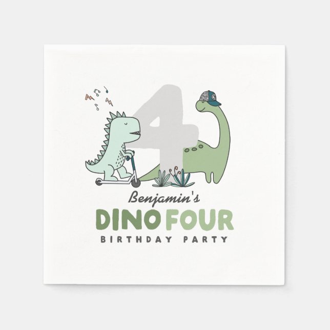 Guardanapo De Papel Dino Four Birthday Party Napkins (Frente)