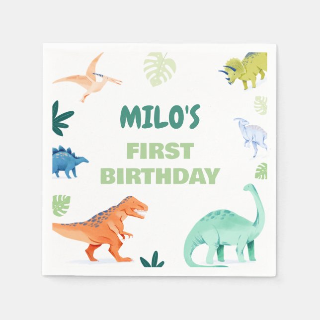 Guardanapo De Papel Dino Party Colorida Dinossaur Birthday Napkins (Frente)