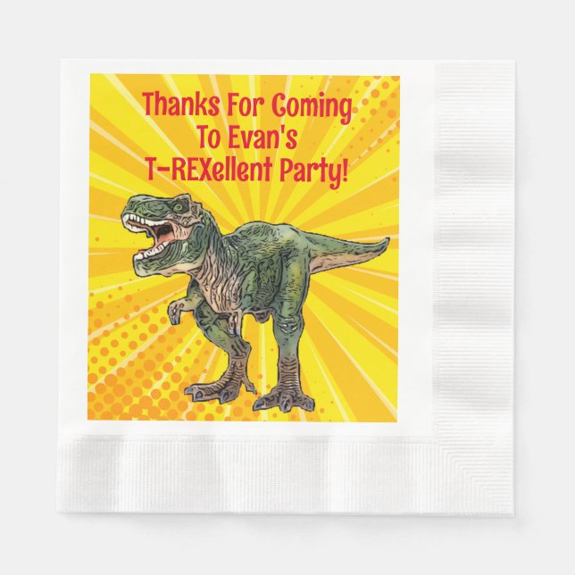Guardanapo De Papel Dino T-Rex Dinossaur Engraçado Birthday Boy Yellow (Frente)