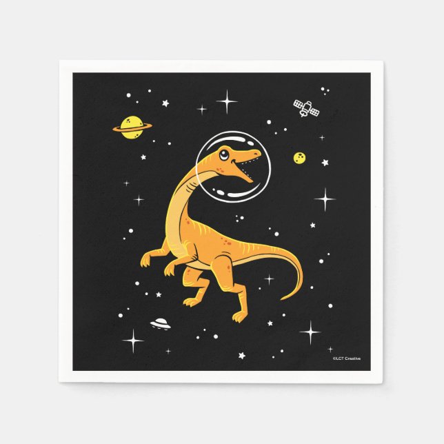 Guardanapo De Papel Dinos De Velociraptor Amarelo E Laranja No Espaço (Frente)