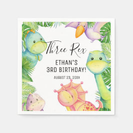 Guardanapo De Papel Dinosaur Aquarela Três Rex 3º Aniversário