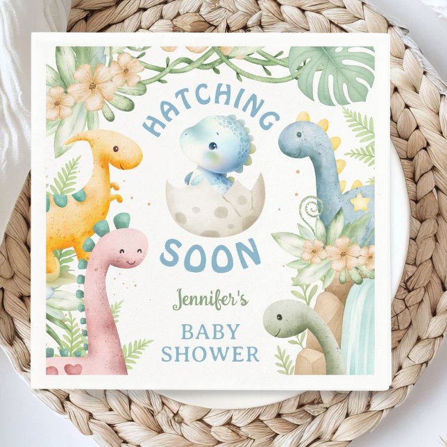 Guardanapo De Papel Dinosaur Baby Shower Boy Blue Dino Paper Napkin (Criador carregado)