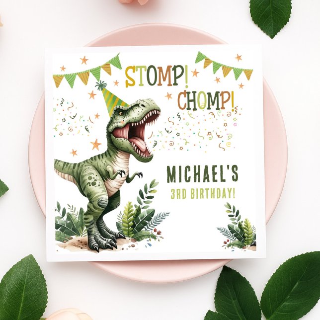 Guardanapo De Papel Dinosaur Three Rex 3rd Birthday Party  (Criador carregado)
