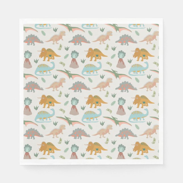 Guardanapo De Papel Dinosaurs Kids Hand Drawn Boho Dinosaur Pattern (Frente)