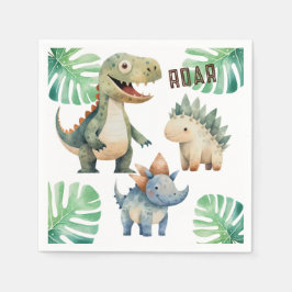 Guardanapo De Papel Dinossaur Birthday Watercolor Paper Napkin
