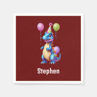 Guardanapo De Papel Dinossauro de aniversário azul bonito