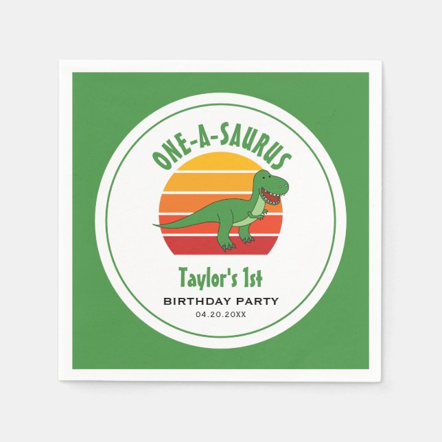 Guardanapo De Papel Dinossauro Um-A-Surus primeiro aniversario Neutro  (Frente)