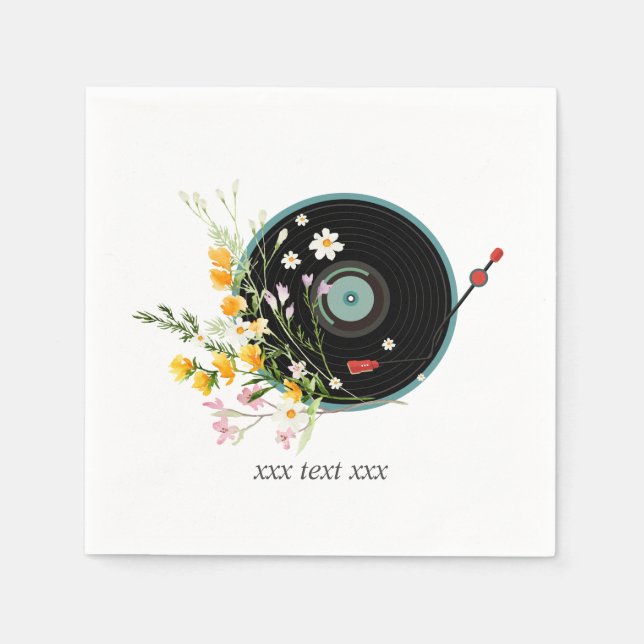 Guardanapo De Papel Disco de Vinil, Música Rústica Antiga, flores, (Frente)