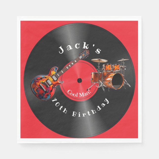 Guardanapo De Papel Disco de Vinil Retro de Aniversário Música Rock Gu (Frente)