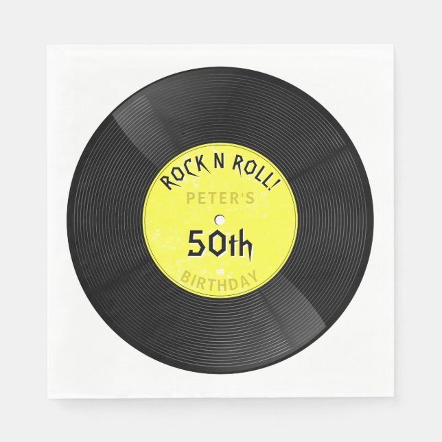Guardanapo De Papel Disco de Vinil Retro Rock N Roll Amarelo Aniversár (Frente)