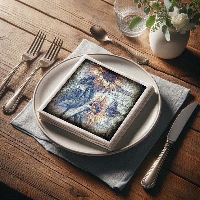 Guardanapo De Papel Dissociação de Jornal Rustic Sunflower Butterfly (Criador carregado)