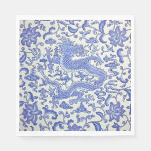 Guardanapo De Papel Dissociação Floral do Dragão Chinês Azul e Branco